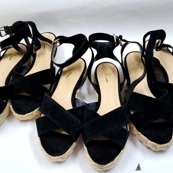 NEW Vince Camuto Delindan Black Suede Wedge Ankle Strap Sandal Black  9 and 10 - Picture 5 of 5